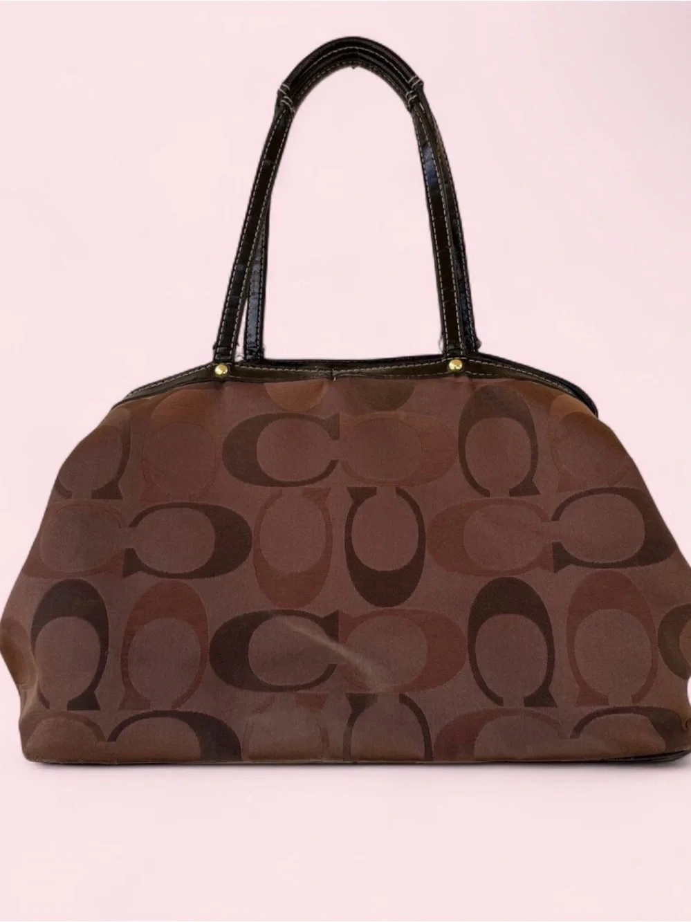 Coach Y2K Brown Signature C Logo Jacquard Shoulder Bag Purse